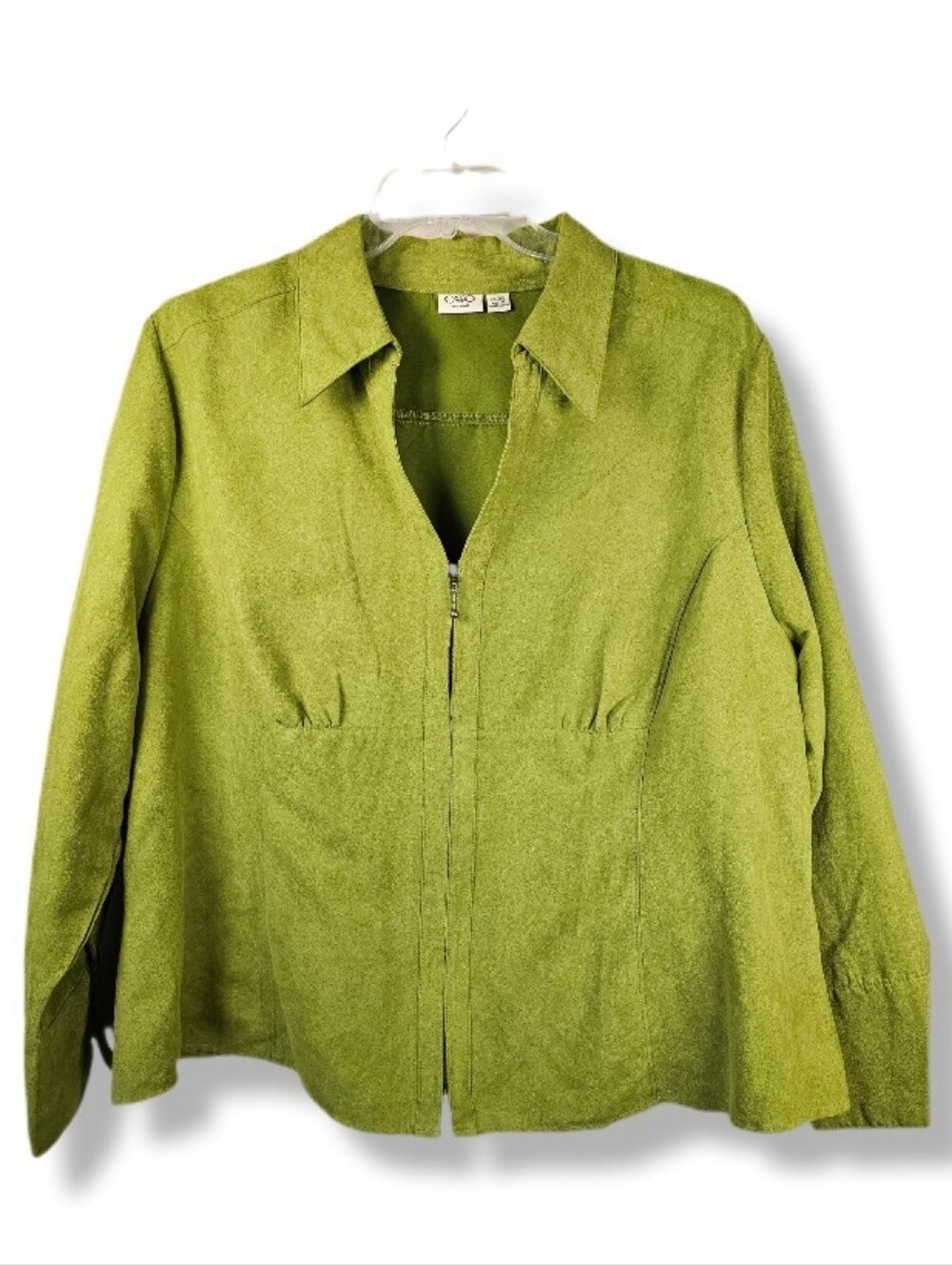 Cato Women's Sz 22/24W Vibrant Green Faux Suede Zip Front Blouse Workwear Office